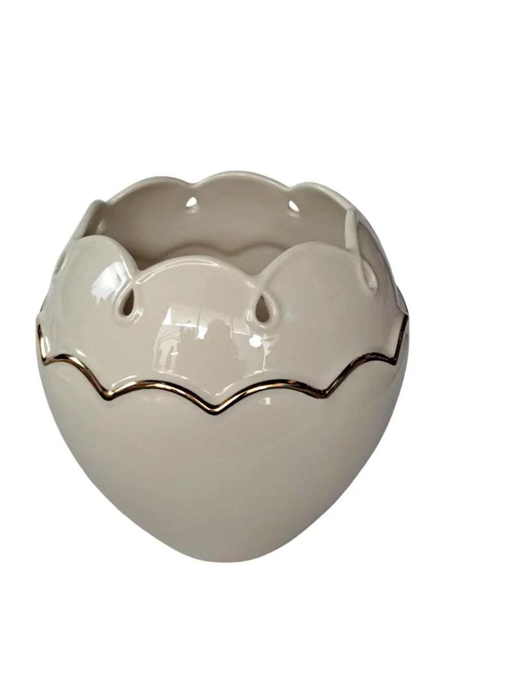 Lenox Perfect Petals Rose Bowl Vase cream with scalloped rim gold trim 5.5 inch
